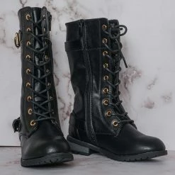 Forever Link Mango27K Childrens Lace Up Combat Boots - Boy Girls Calf High Lace Up Shoe