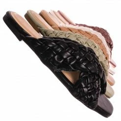 Bamboo Kick61 Thick Braided Woven Slides - Womens Open Squared Toe Slip On Mule Slipper New