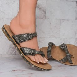 Top Moda Tyson38 Rhinestone Crystal Bendable Slipper Sandal, Women Summer Slides New