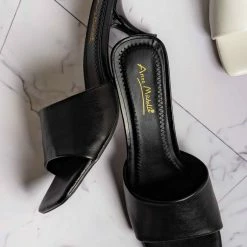 Anne Michelle Align03 Square Toe Slide In Mule - Women High Heel Slipper Cow Vinyl New