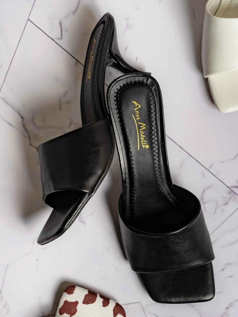 Anne Michelle Align03 Square Toe Slide In Mule - Women High Heel Slipper Cow Vinyl New