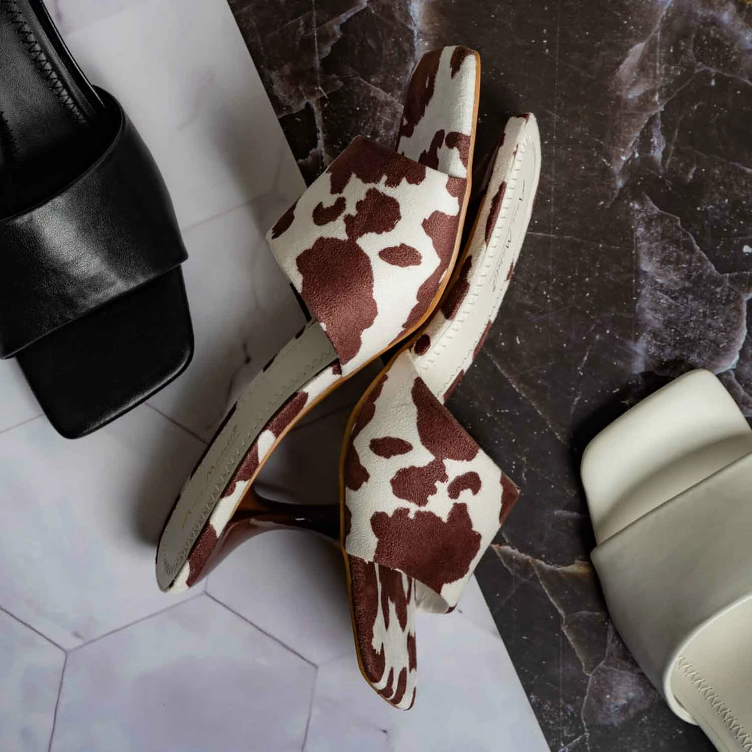 Anne Michelle Align03 Square Toe Slide In Mule - Women High Heel Slipper Cow Vinyl New