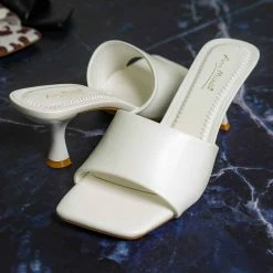 Anne Michelle Align03 Square Toe Slide In Mule - Women High Heel Slipper Cow Vinyl New