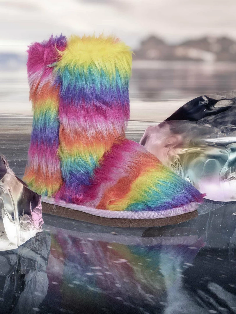 Bamboo Alice11KA Toddler Fluffy Faux Fur Mukluk - Baby Girl Rainbow Winter Slipper Boot New