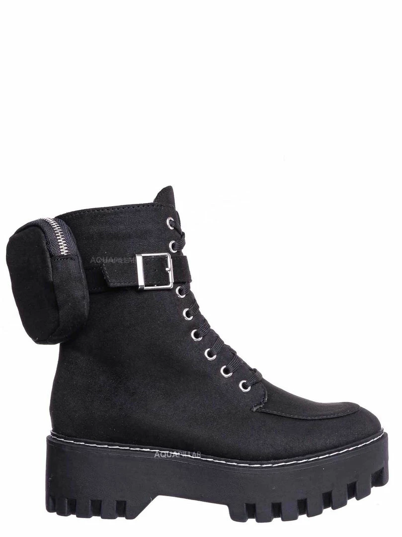 Bamboo New Staging09 Utilitarian Combat Biker Boots W Add On Purse Pocket Pouch