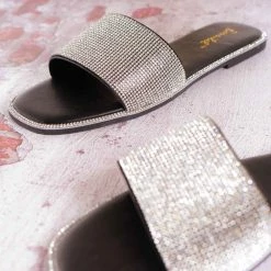Bonnibel Amita3 Rhinestone Slip On Flat Sandal, Women Slipper New