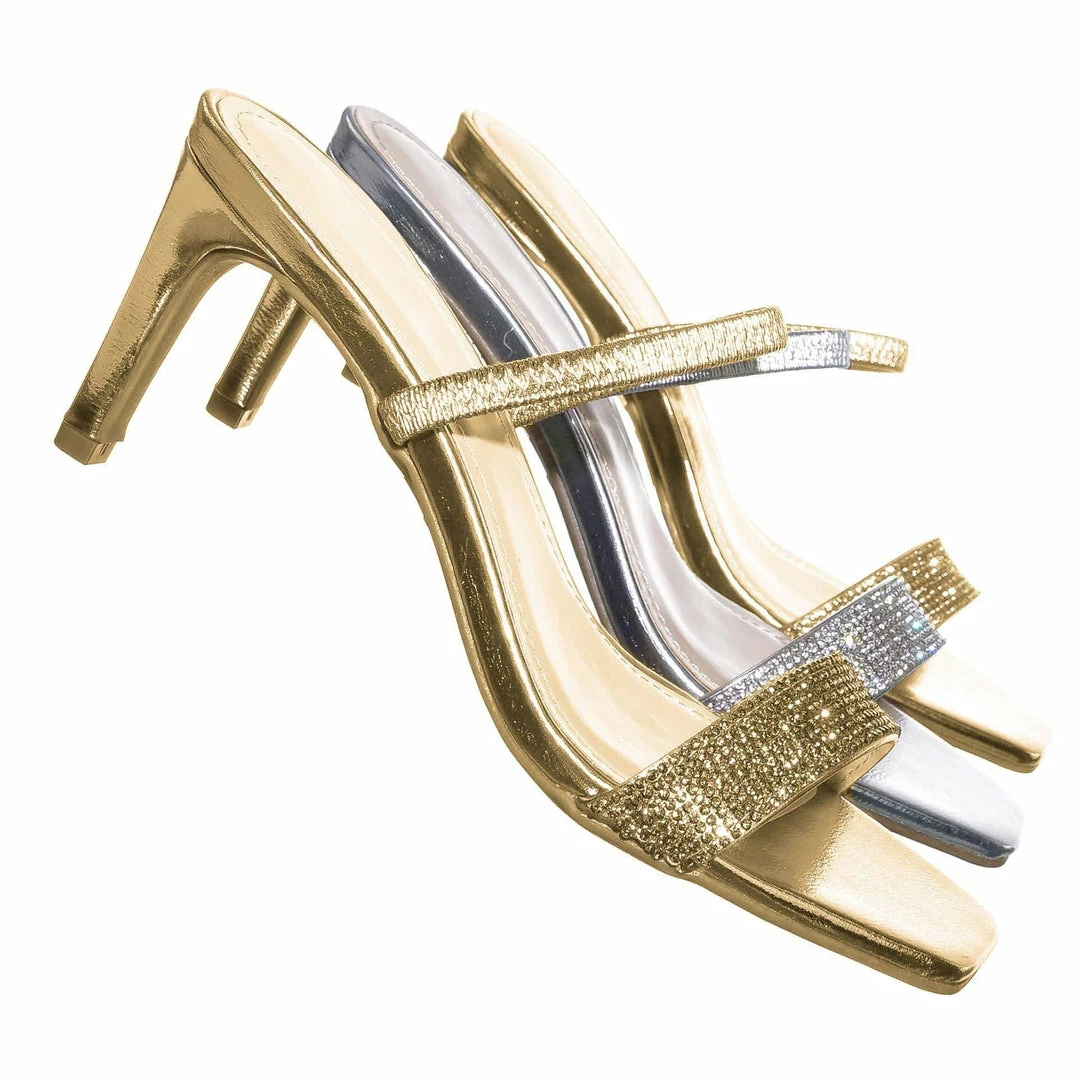 Anne Michelle Always13 Square Open Toe Rhinestone Sandal - Women Evening Slip On Mule