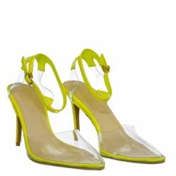 Anne Michelle Carnation36 Clear Lucite Pointed Toe Pump - Womens Ankle Strap Cinderella Shoe