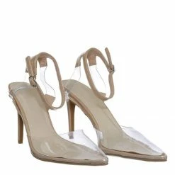 Anne Michelle Carnation36 Clear Lucite Pointed Toe Pump - Womens Ankle Strap Cinderella Shoe
