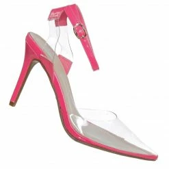 Anne Michelle Carnation36 Clear Lucite Pointed Toe Pump - Womens Ankle Strap Cinderella Shoe