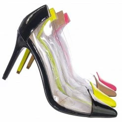 Anne Michelle Carnation37 Lucite Clear Pointed Toe Pump - Women Neon Transparent Dress Heels New