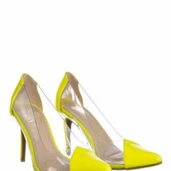 Anne Michelle Carnation37 Lucite Clear Pointed Toe Pump - Women Neon Transparent Dress Heels New