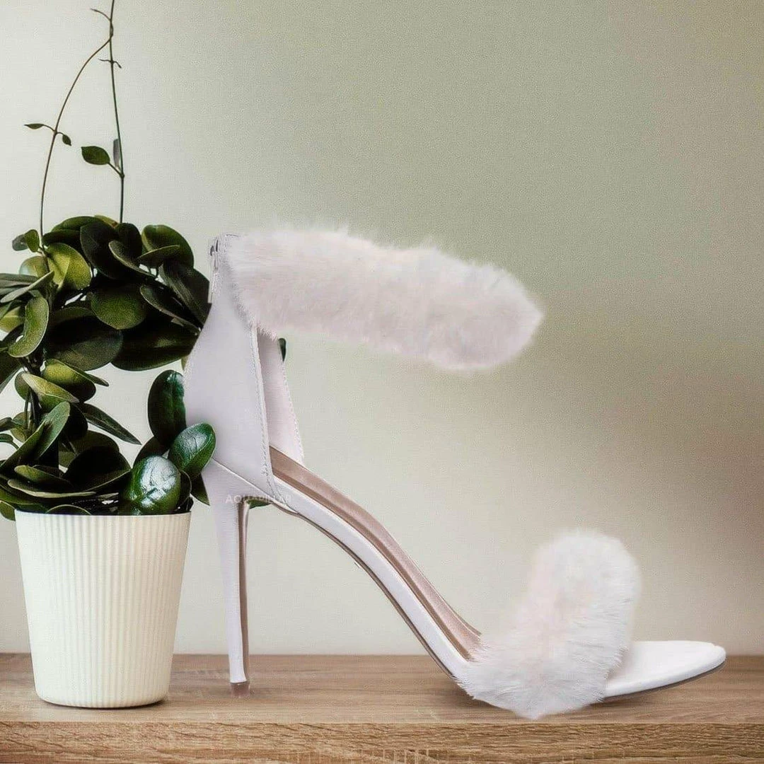 Anne Michelle Dashing47 Faux Fur High Heel Stiletto Sandal - Synthetic Fluffy Dress Shoes
