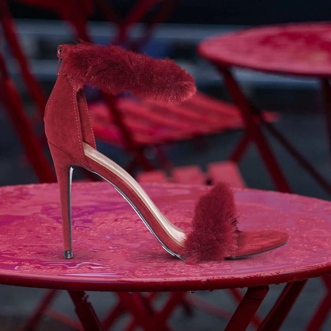 Anne Michelle Dashing47 Faux Fur High Heel Stiletto Sandal - Synthetic Fluffy Dress Shoes
