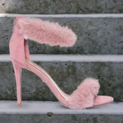 Anne Michelle Dashing47 Faux Fur High Heel Stiletto Sandal - Synthetic Fluffy Dress Shoes