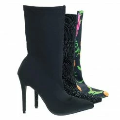 Anne Michelle New Dedicate48 Pointed Toe Dress Pump W Elastic Ankle Bootie In Floral & Glitter