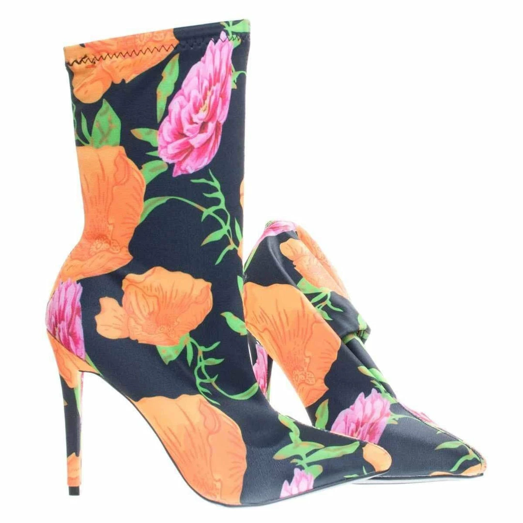 Anne Michelle New Dedicate48 Pointed Toe Dress Pump W Elastic Ankle Bootie In Floral & Glitter