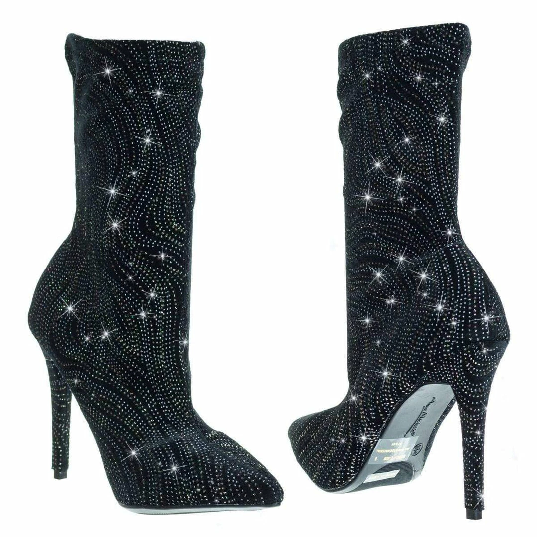 Anne Michelle New Dedicate48 Pointed Toe Dress Pump W Elastic Ankle Bootie In Floral & Glitter