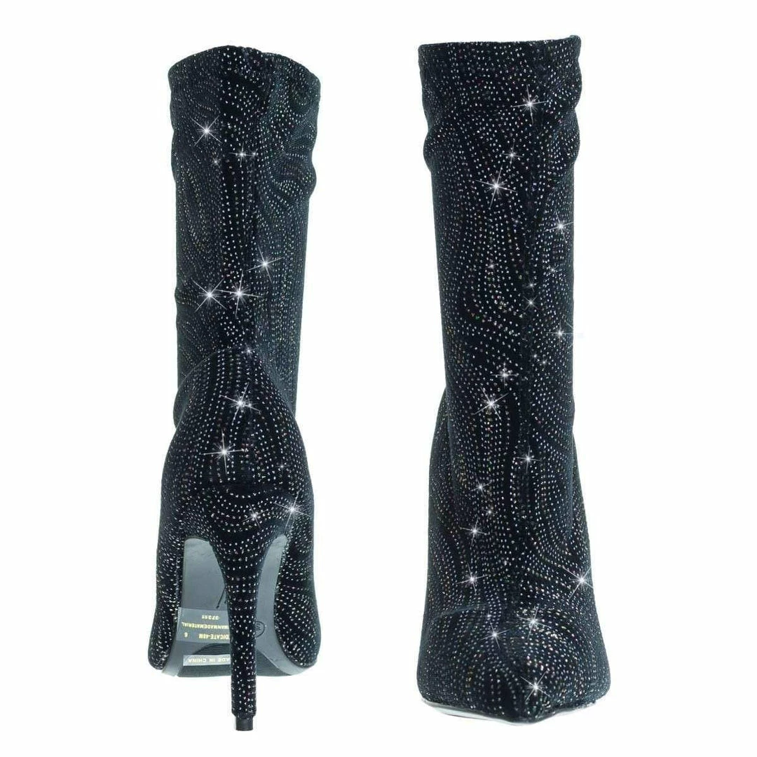 Anne Michelle New Dedicate48 Pointed Toe Dress Pump W Elastic Ankle Bootie In Floral & Glitter