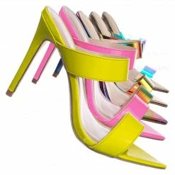 Anne Michelle Exception01 Pointed Toe Mule Sandal Slipper W Clear Transparent Lucite Strap New