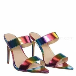 Anne Michelle Exception01 Pointed Toe Mule Sandal Slipper W Clear Transparent Lucite Strap New