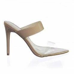 Anne Michelle Exception01 Pointed Toe Mule Sandal Slipper W Clear Transparent Lucite Strap New