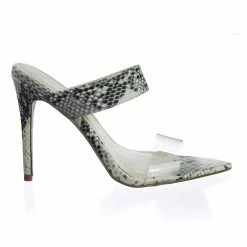 Anne Michelle Exception01 Pointed Toe Mule Sandal Slipper W Clear Transparent Lucite Strap New