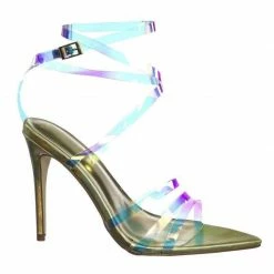 Anne Michelle Exception09 Clear High Heel Pointed Open Toe Iridescent Strappy Dress Sandal New