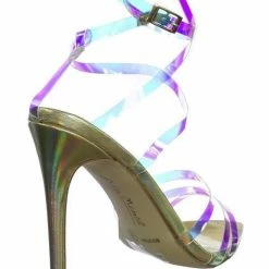 Anne Michelle Exception09 Clear High Heel Pointed Open Toe Iridescent Strappy Dress Sandal New