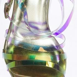 Anne Michelle Exception09 Clear High Heel Pointed Open Toe Iridescent Strappy Dress Sandal New