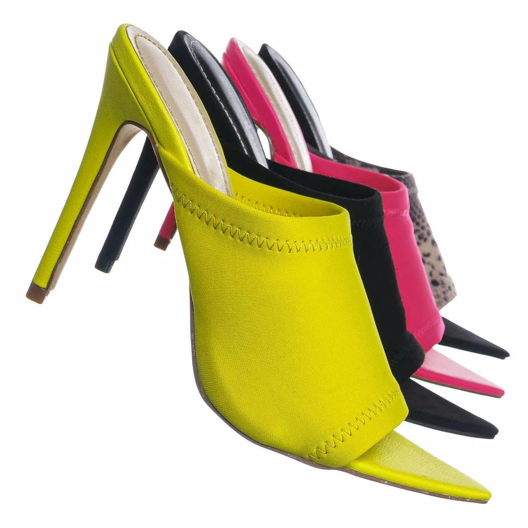 Anne Michelle New Exception25 Pointed Peep Toe Mule - Women Slide Slipper High Heel Slippers