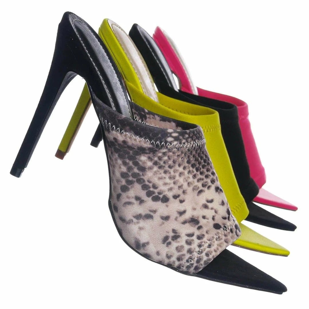 Anne Michelle New Exception25 Pointed Peep Toe Mule - Women Slide Slipper High Heel Slippers
