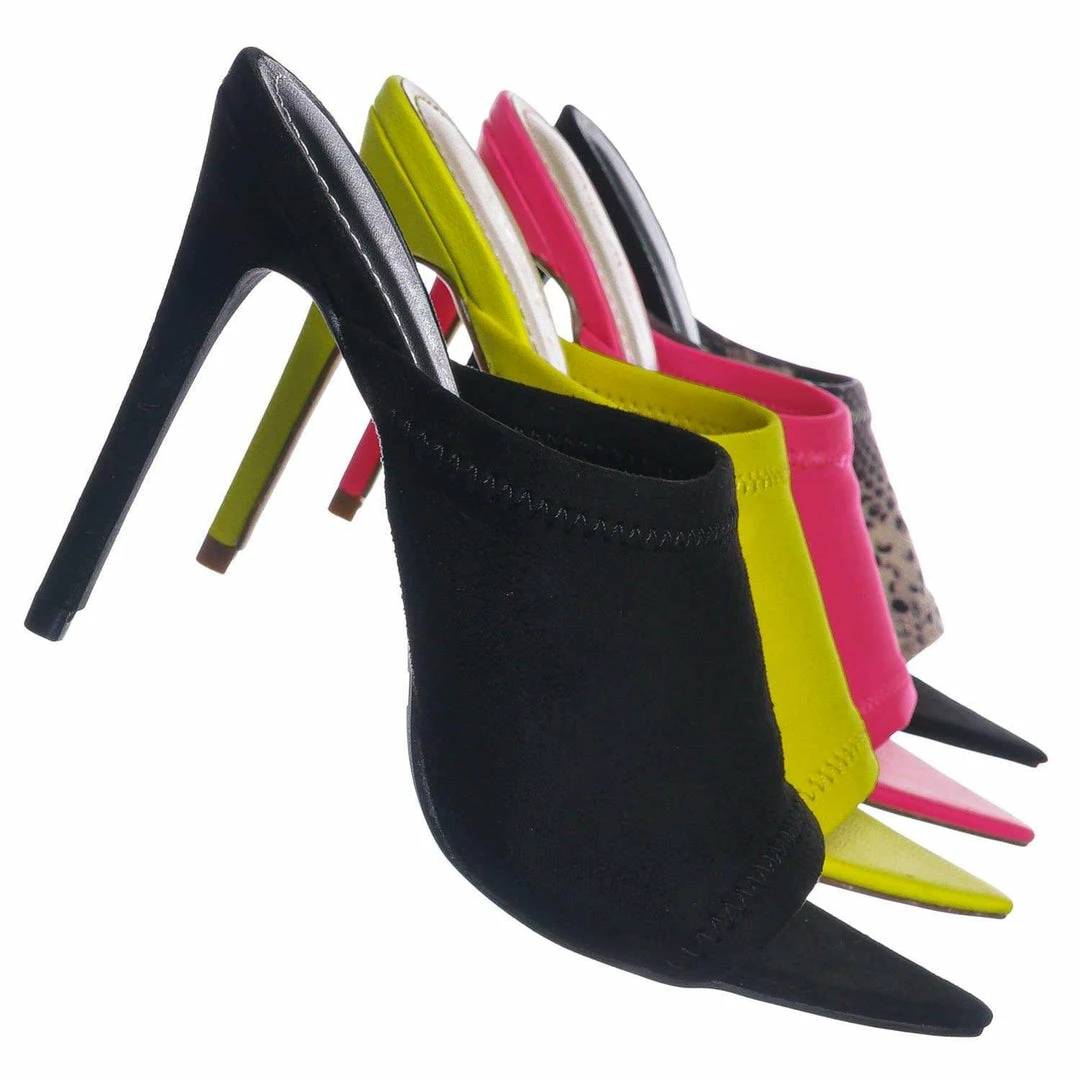 Anne Michelle New Exception25 Pointed Peep Toe Mule - Women Slide Slipper High Heel Slippers