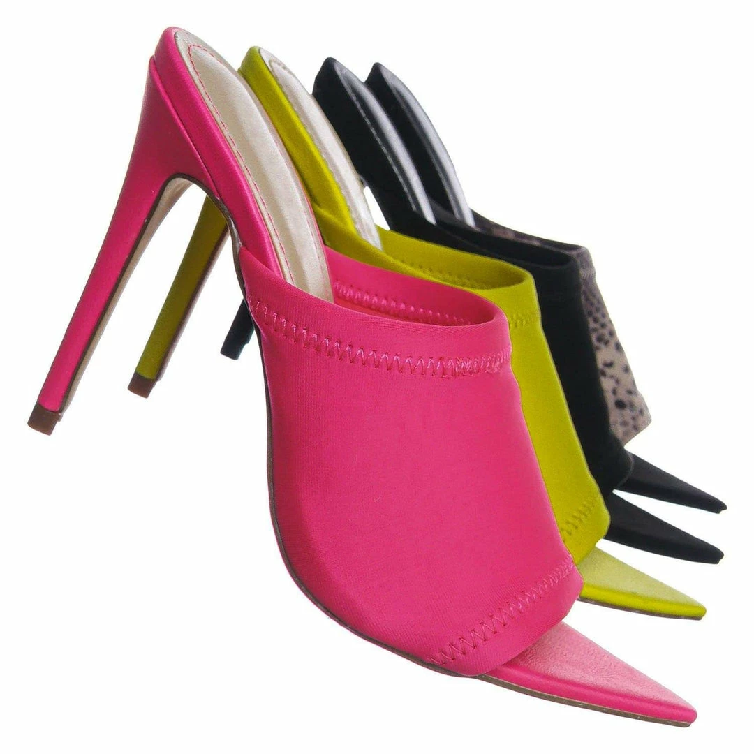 Anne Michelle New Exception25 Pointed Peep Toe Mule - Women Slide Slipper High Heel Slippers