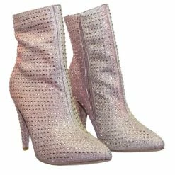 Anne Michelle Magnolia09 Rhinestone Crystal Embellished High Heel Ankle Bootie In Mesh Glitter New