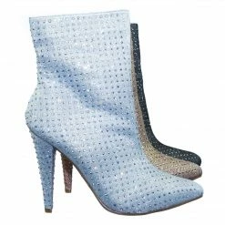 Anne Michelle Magnolia09 Rhinestone Crystal Embellished High Heel Ankle Bootie In Mesh Glitter New