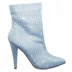 Anne Michelle Magnolia09 Rhinestone Crystal Embellished High Heel Ankle Bootie In Mesh Glitter New