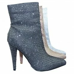 Anne Michelle Magnolia09 Rhinestone Crystal Embellished High Heel Ankle Bootie In Mesh Glitter New