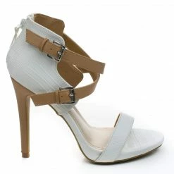 Newbee11 By Anne Michelle, Two Tone Criss Cross Cut Out Ankle Strap Zipper Buckle High Heel