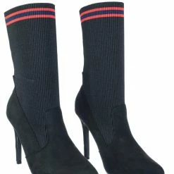 Anne Michelle New Pledge Stretch Elastic Sport Luxe Rib-Knit Sock Ankle Bootie W Stripe