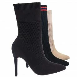 Anne Michelle New Pledge Stretch Elastic Sport Luxe Rib-Knit Sock Ankle Bootie W Stripe