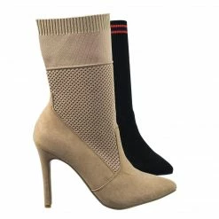 Anne Michelle New Pledge Stretch Elastic Sport Luxe Rib-Knit Sock Ankle Bootie W Stripe