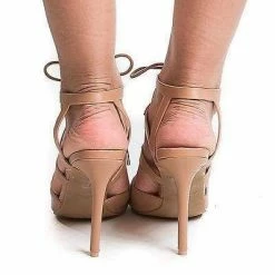 New Riseup27M By Anne Michelle, Pointy Toe Studded Caged Lace Up Stiletto Heel Pumps