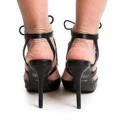 New Riseup27M By Anne Michelle, Pointy Toe Studded Caged Lace Up Stiletto Heel Pumps