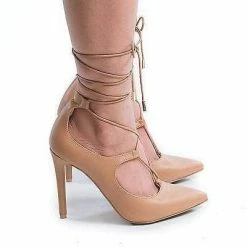 Riseup31V By Anne Michelle, Pointy Toe Corset Lace Up Leg Wrap Stiletto Heel Pumps