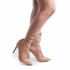 Riseup31V By Anne Michelle, Pointy Toe Corset Lace Up Leg Wrap Stiletto Heel Pumps