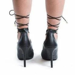 Riseup31V By Anne Michelle, Pointy Toe Corset Lace Up Leg Wrap Stiletto Heel Pumps