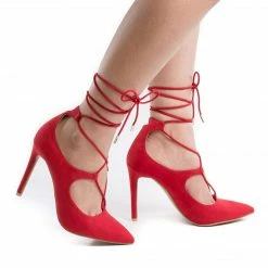 Riseup31V By Anne Michelle, Pointy Toe Corset Lace Up Leg Wrap Stiletto Heel Pumps