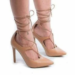 Riseup31V By Anne Michelle, Pointy Toe Corset Lace Up Leg Wrap Stiletto Heel Pumps