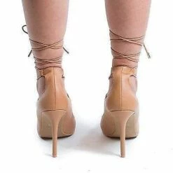 Riseup31V By Anne Michelle, Pointy Toe Corset Lace Up Leg Wrap Stiletto Heel Pumps